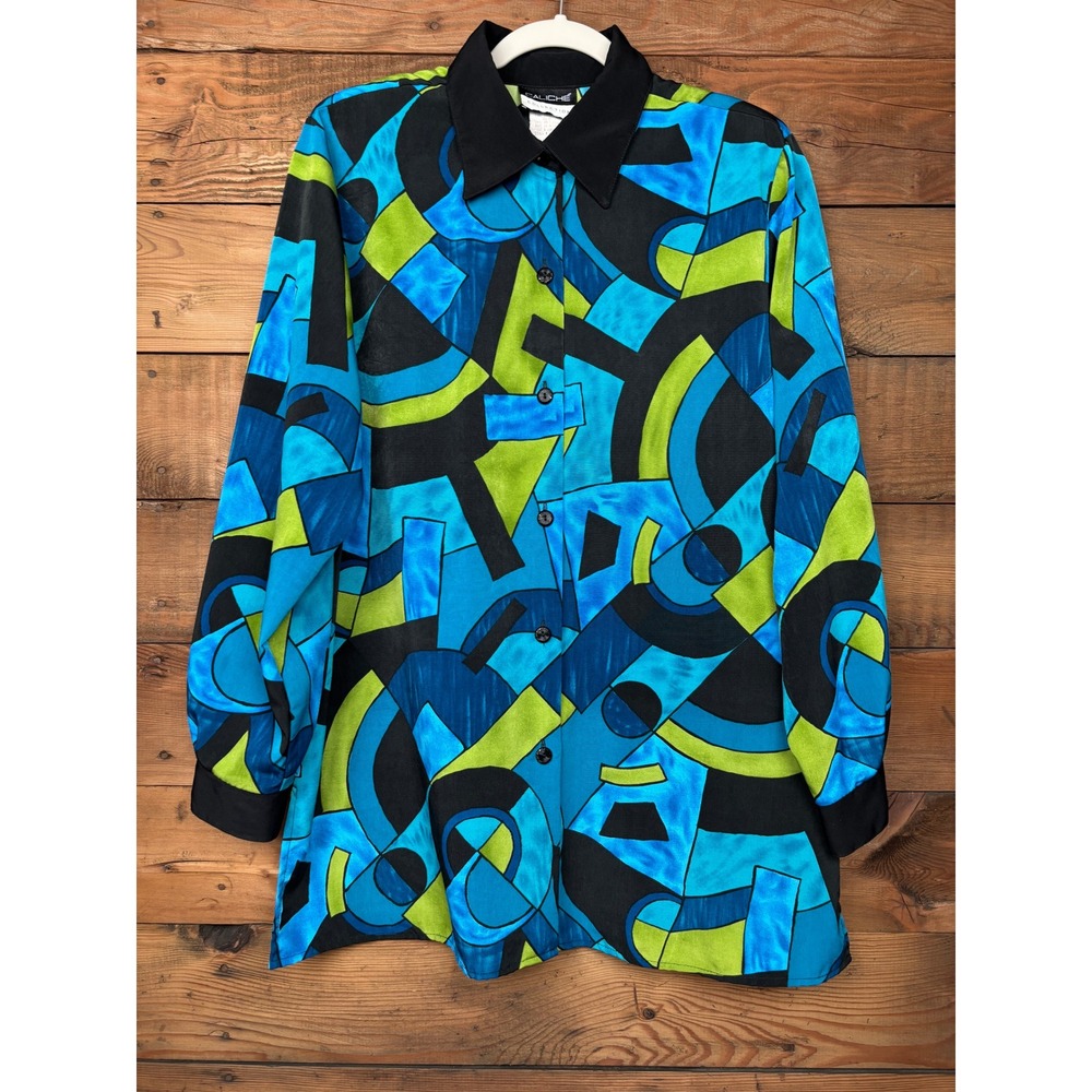 Caliche Collection Vintage Button Down Womens 14 Abstract Geometric Long Sleeve